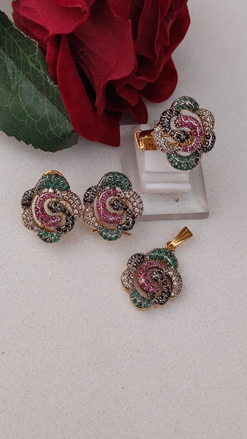 ⚡ | 2 Colors | Diamond Cut Zircon Locket Set | 22K Gold Plated | Mk-108