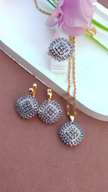 Diamond Cut Zircon Judao Locket Set | 22K Gold Polish (3 Yr. Warranty) | MK-234