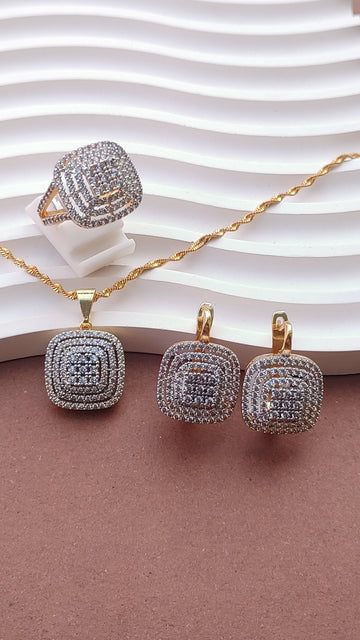 Locket set in Diamond Cut & Zircons | 22K Gold Polish(3 yr. Warranty) | MK-344