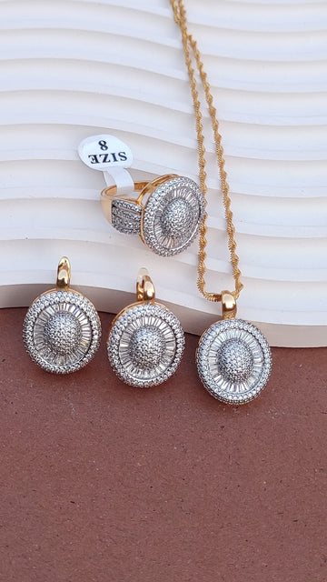 💎Diamond Cut cubic Zircon Locket Set | 22K Gold Polish (3Yrs. Warranty) | MK-039