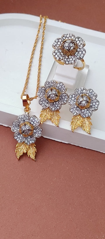 💎Diamond Cut Zircon Locket Set | 22K Gold Polish (3Yrs. Warranty) | MK-099