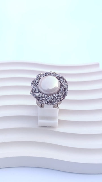 Zircon Judao Rings with Real pearl Stone | silver plated | Adjustable Size | 3Yrs Warranty