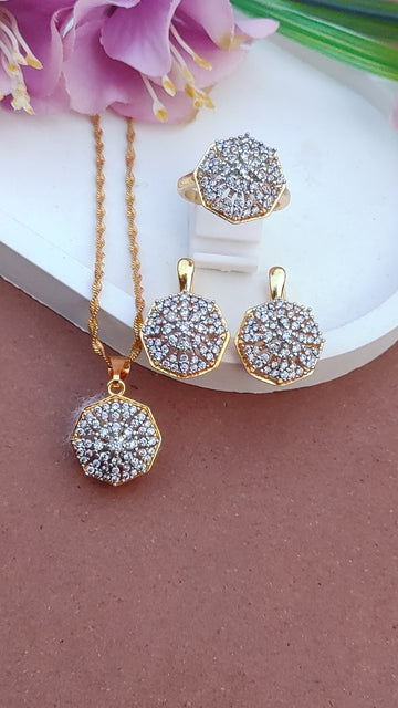 ⚡ | Diamond Cut Zircon Locket Set | 22K Gold Polish (3Yrs. Warranty) | MK-0321