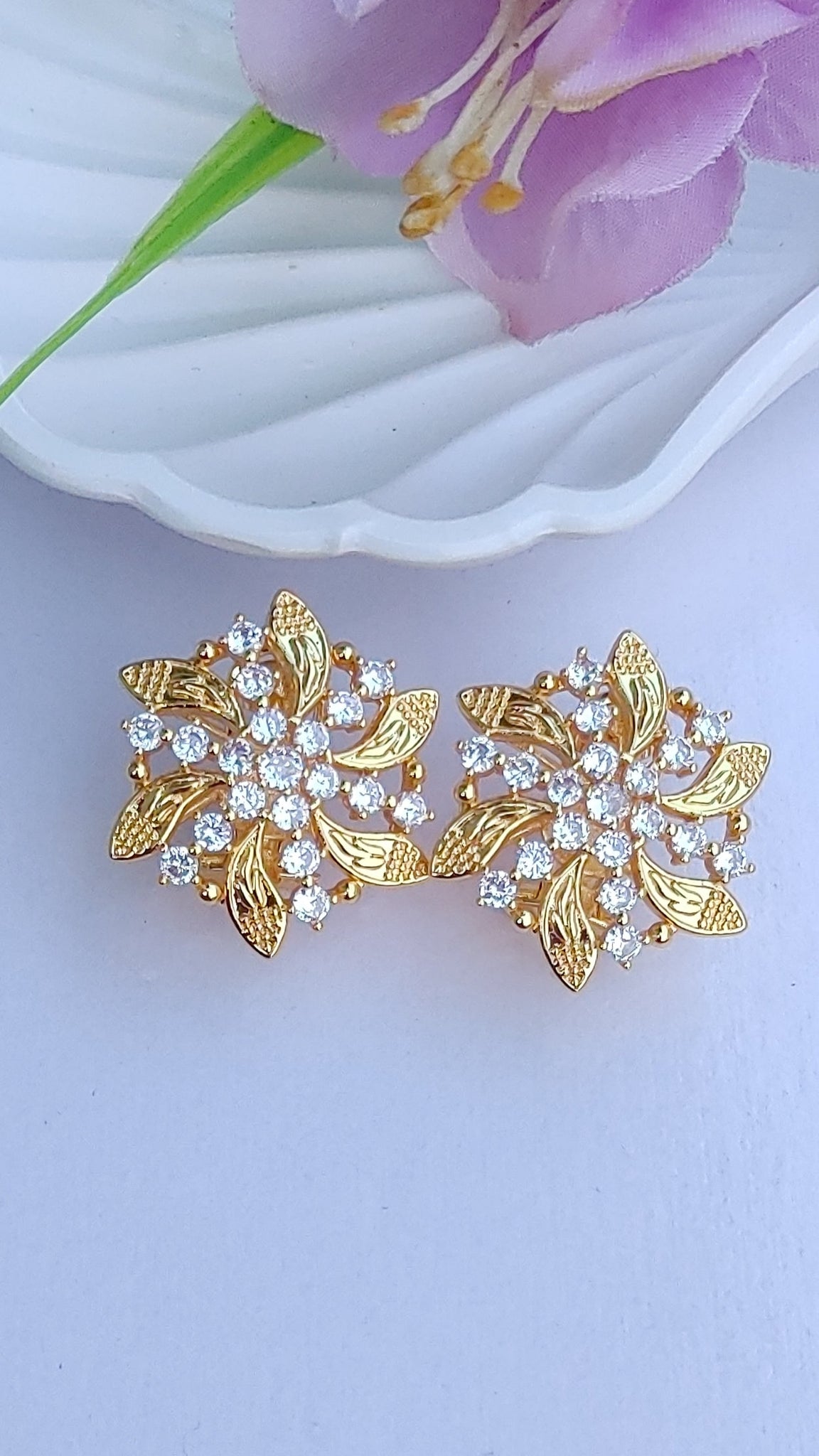 Diamond Cut Zircon Judao Studs 18 K Gold Polish Hand Made | ME-824