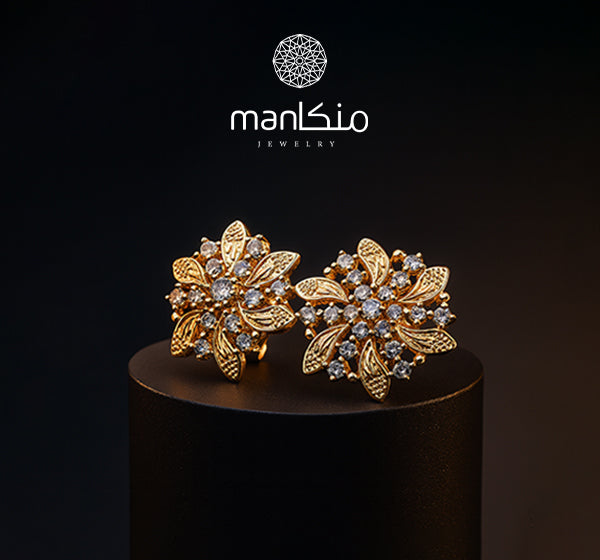 Diamond Cut Zircon Judao Studs 18 K Gold Polish Hand Made | ME-824