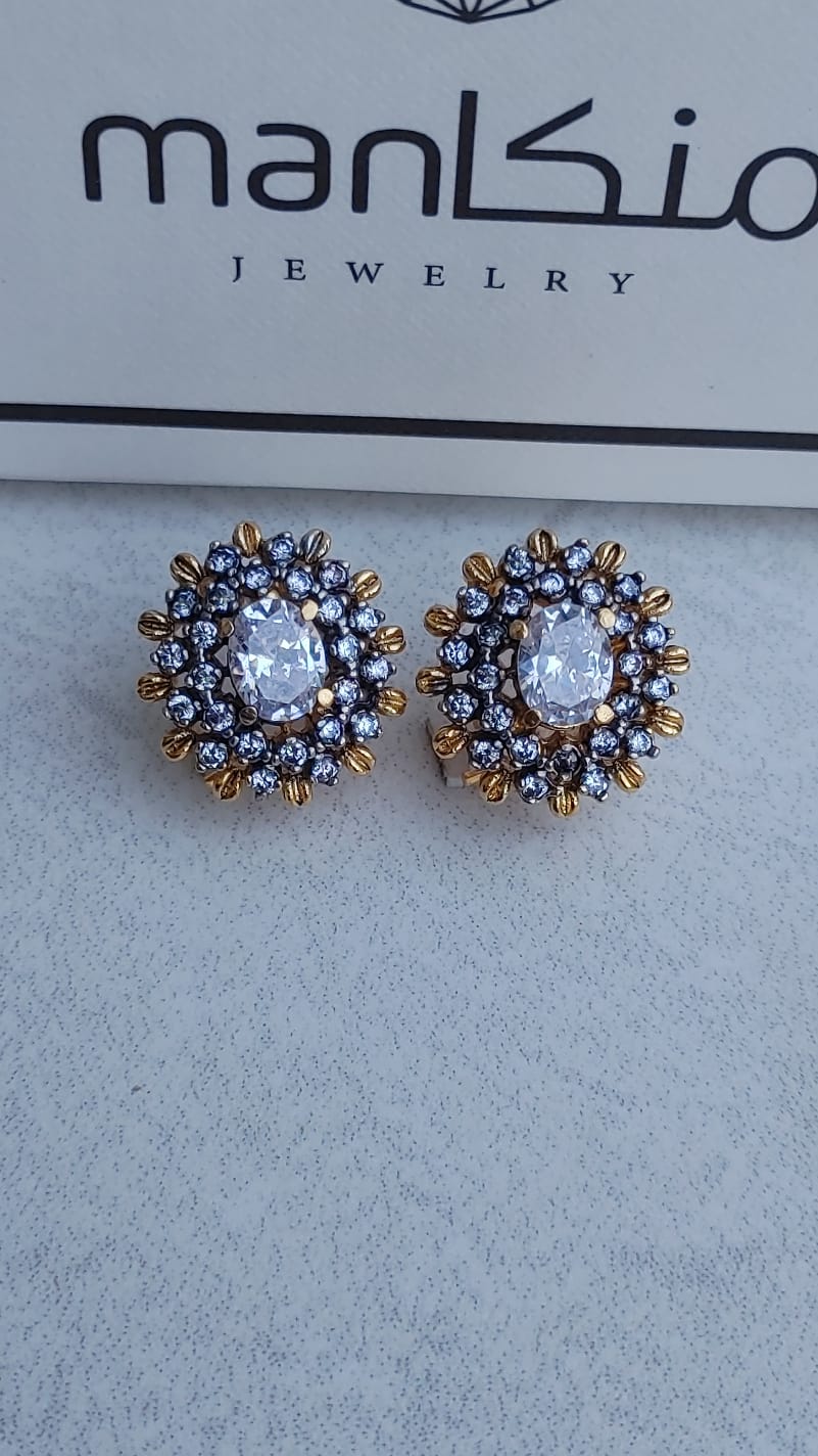 10 Colors | Diamond Cut Zircon Judao Studs with Real Stone | 18K Gold Plating | ME-784