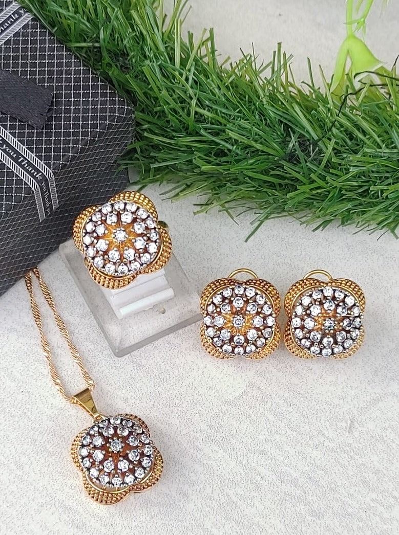 ⚡ | Diamond Cut Zircon Locket Set | 22K Gold Plated | 3 Years Warranty | MK-653