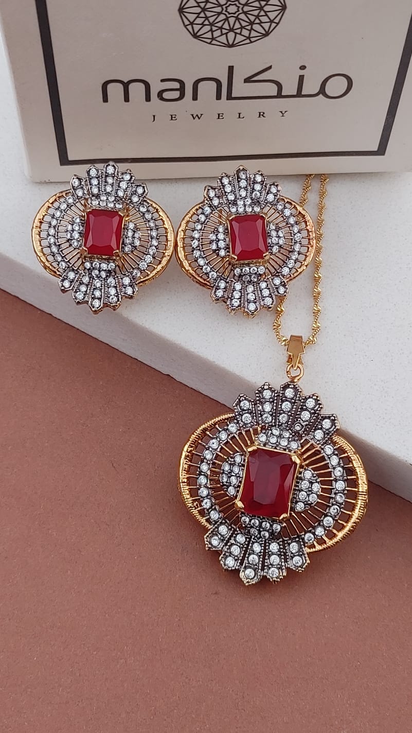 6 Colors | 💎Diamond Cut Zircon Locket Set | Real Middle Stone | 22K Gold Plated | MK-963