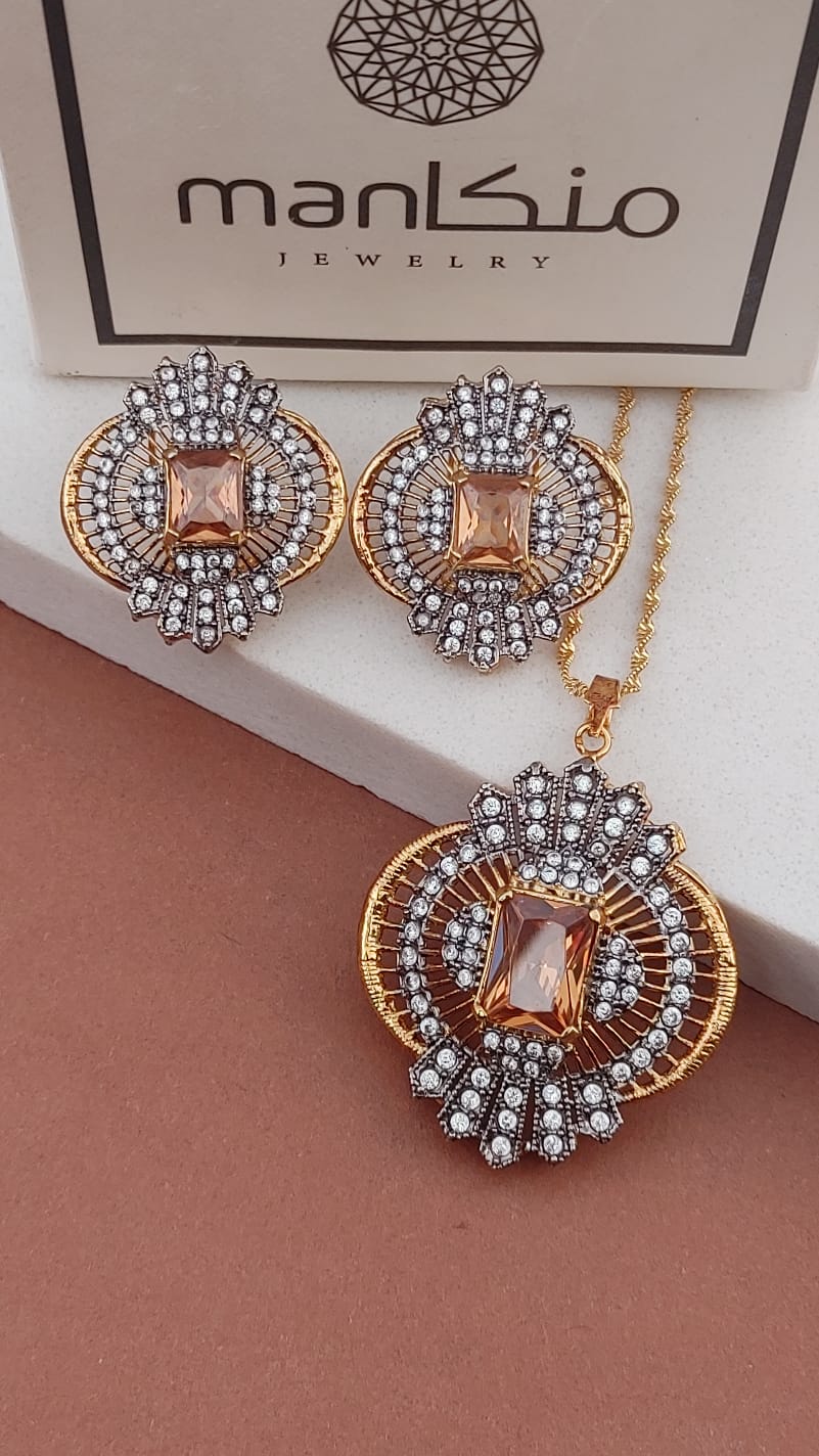 6 Colors | 💎Diamond Cut Zircon Locket Set | Real Middle Stone | 22K Gold Plated | MK-963