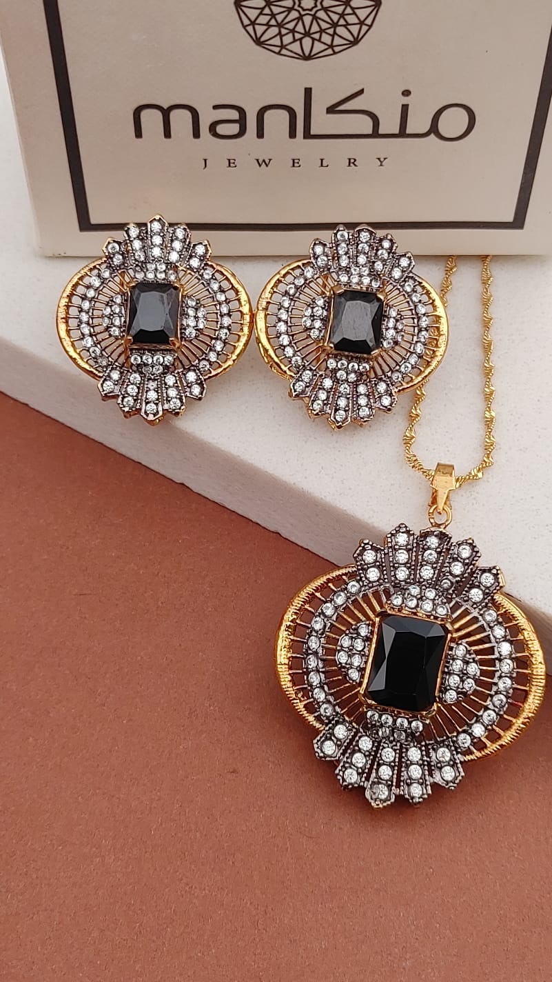 6 Colors | 💎Diamond Cut Zircon Locket Set | Real Middle Stone | 22K Gold Plated | MK-963