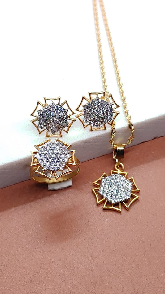 💎Diamond Cut Zircon Locket Set | 22K Gold Plated | MK-0410