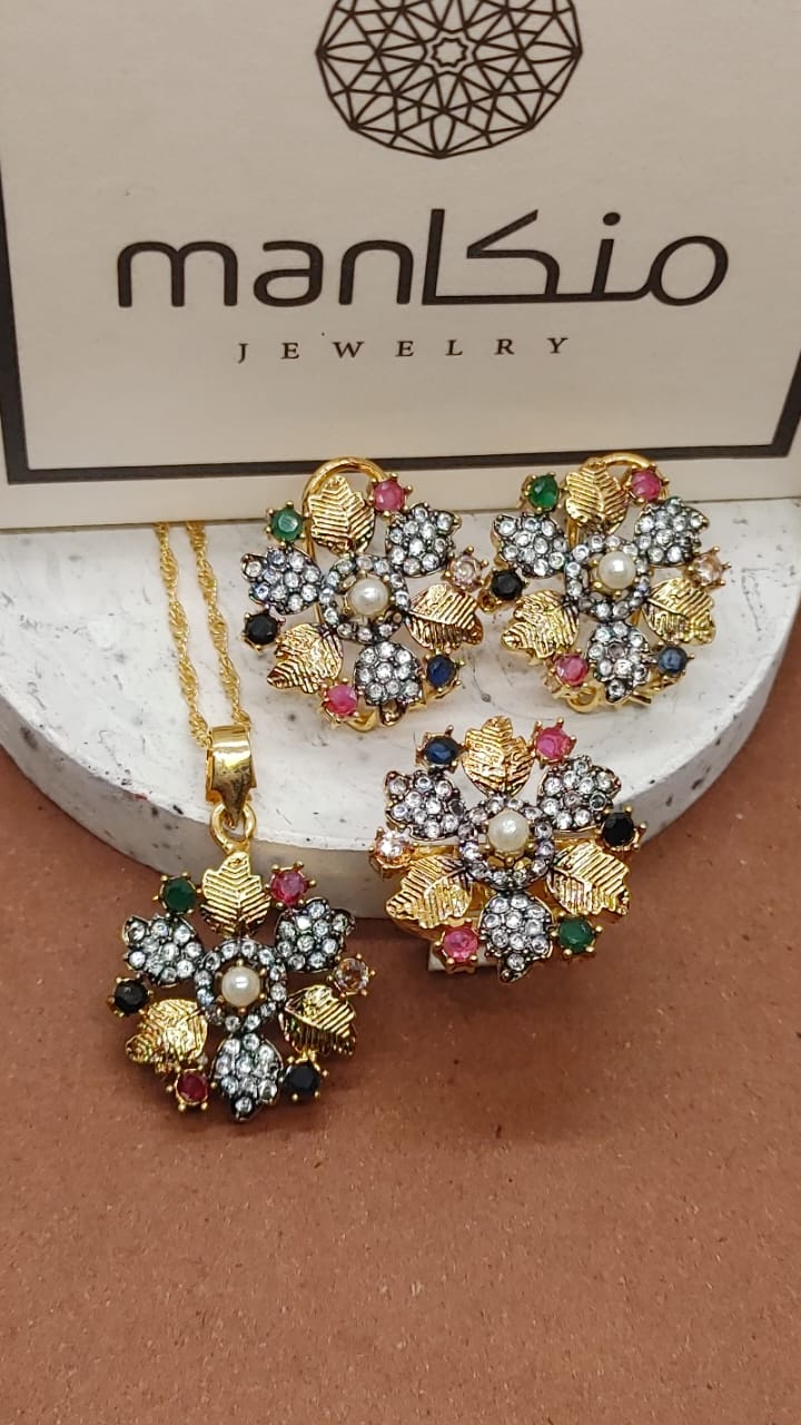 2 colour | Real Gold Look | 💎Diamond Cut Zircon Locket Set | 22K Gold Polish (3Yrs. Warranty) | MK-504