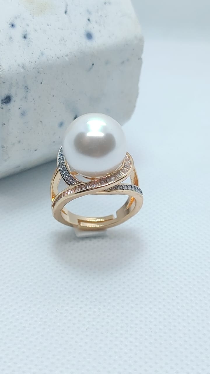 3 Colors | Pearl & Zircon Ring | 18K Rose-Gold | Adjustable Size | MR-423