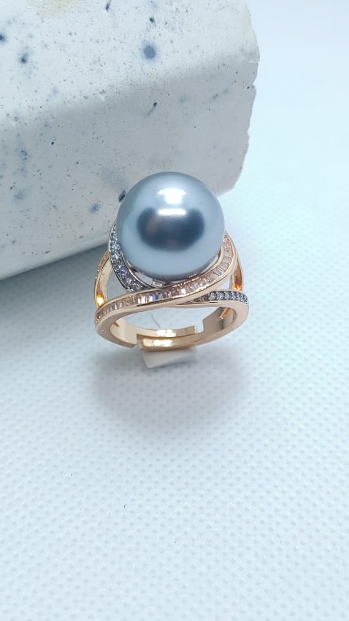 3 Colors | Pearl & Zircon Ring | 18K Rose-Gold | Adjustable Size | MR-423