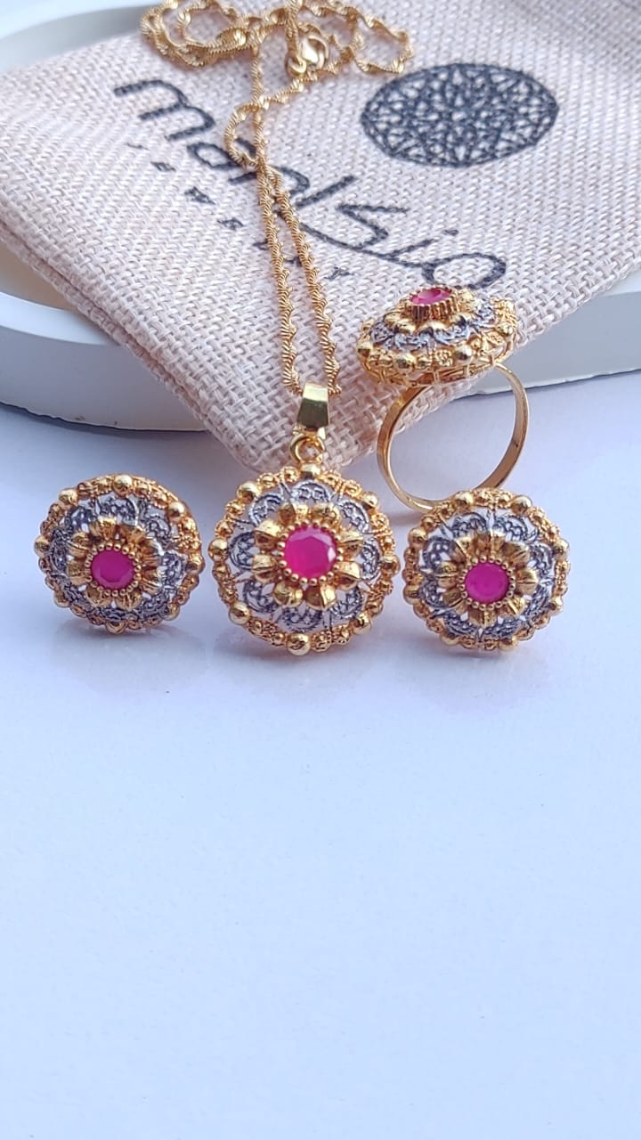 3 Colors | Locket set in Diamond Cut & Zircons | 22K Gold Polish| MK-919