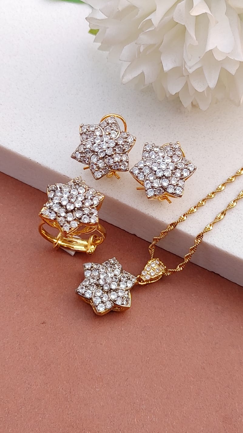 ⚡ | Diamond Cut Zircon Locket Set | 22K Gold Polish (3Yrs. Warranty) | MK-093