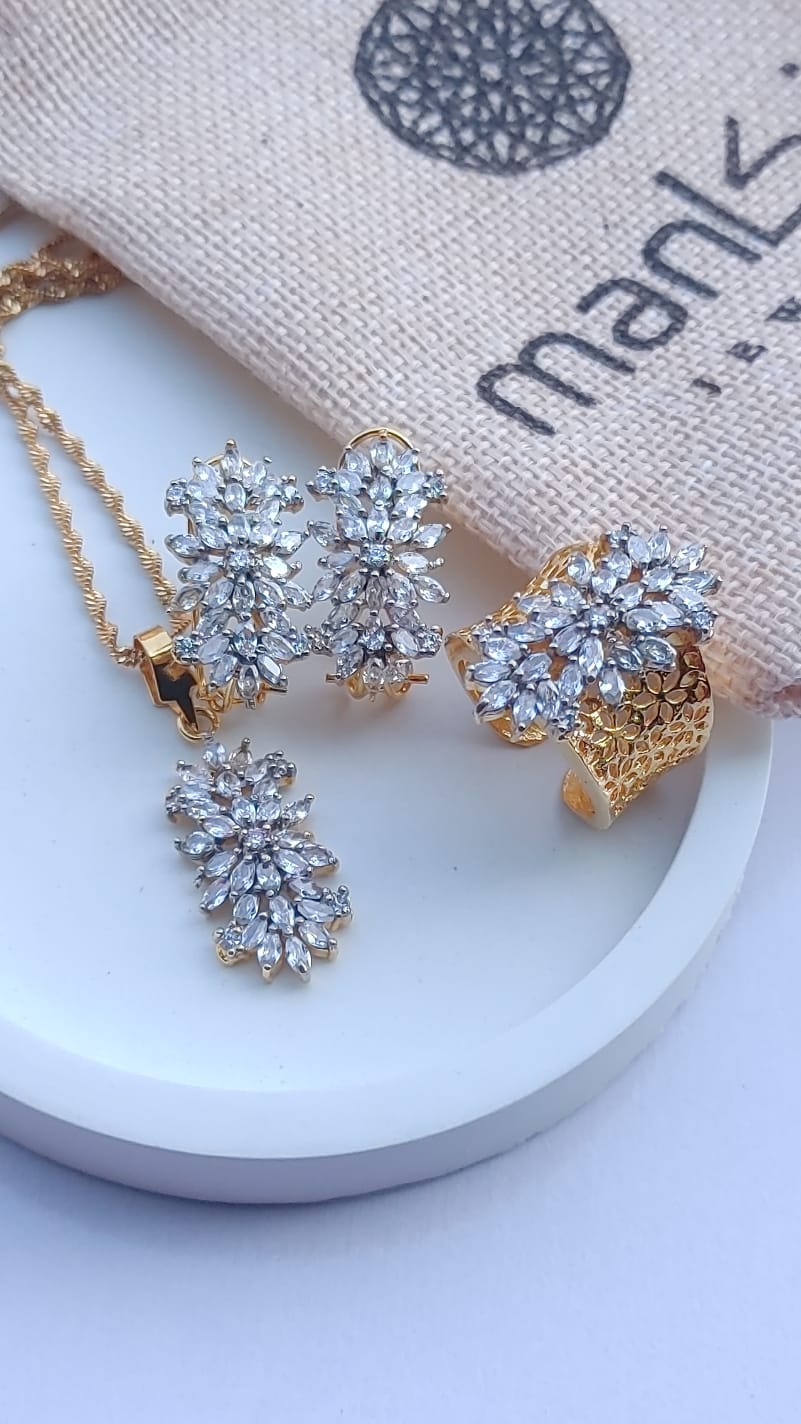 💎Diamond Cut Zircon Locket Set | 22K Gold Polish | MK-717