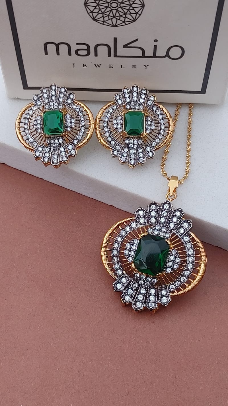 6 Colors | 💎Diamond Cut Zircon Locket Set | Real Middle Stone | 22K Gold Plated | MK-963