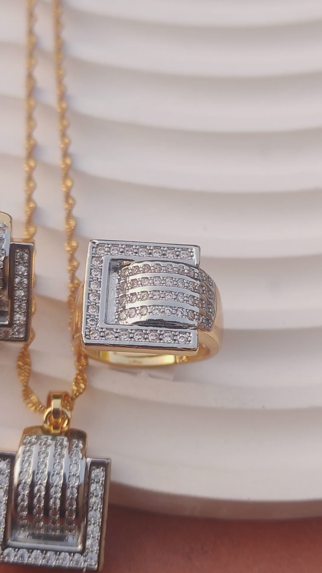 Diamond cut zircons Locket set | 22k Gold plated (3 yr. Warranty) | MS-212