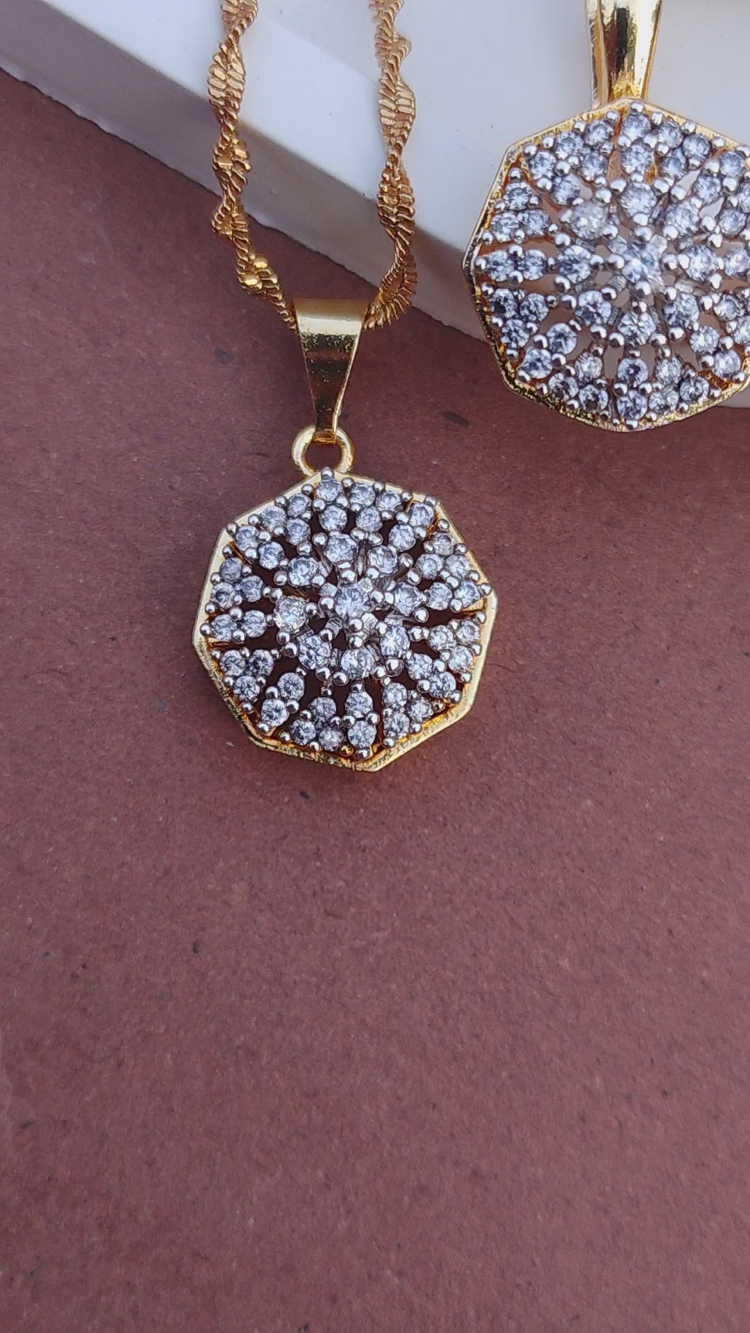 ⚡ | Diamond Cut Zircon Locket Set | 22K Gold Polish (3Yrs. Warranty) | MK-0321