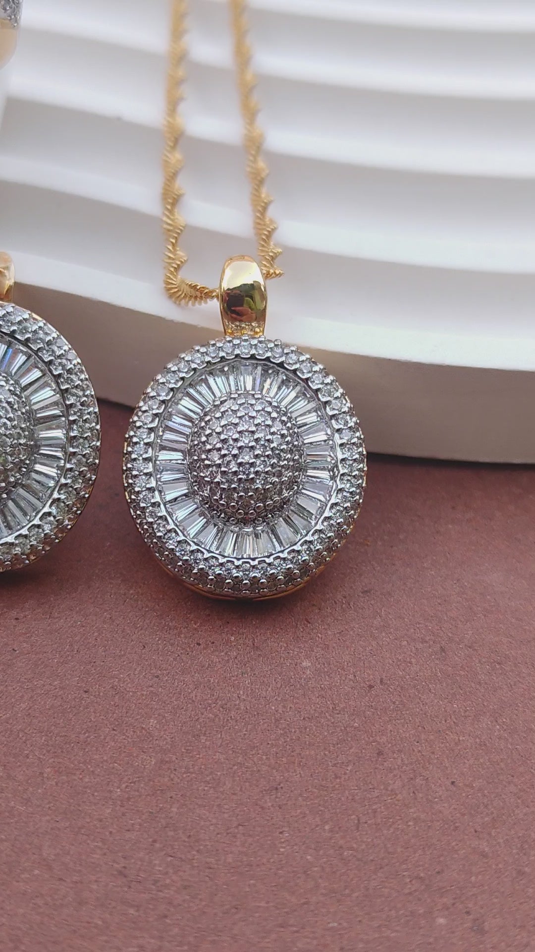 💎Diamond Cut cubic Zircon Locket Set | 22K Gold Polish (3Yrs. Warranty) | MK-039