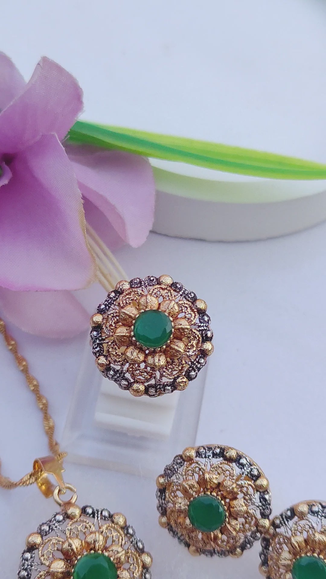3 Colors | Locket set in Diamond Cut & Zircons | 22K Gold Polish| MK-919