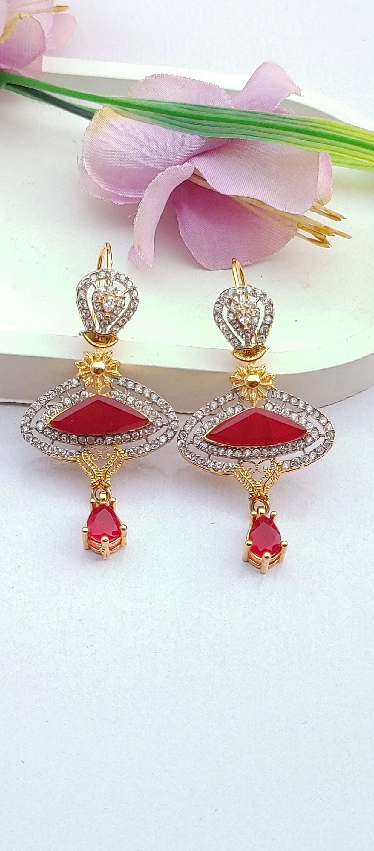 Handmade Judao Studs with Real Stone Original 18K Gold Polish