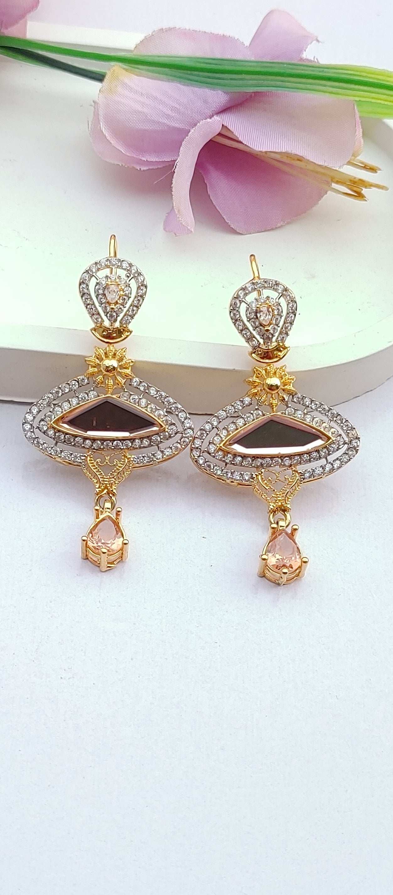 Handmade Judao Studs with Real Stone Original 18K Gold Polish