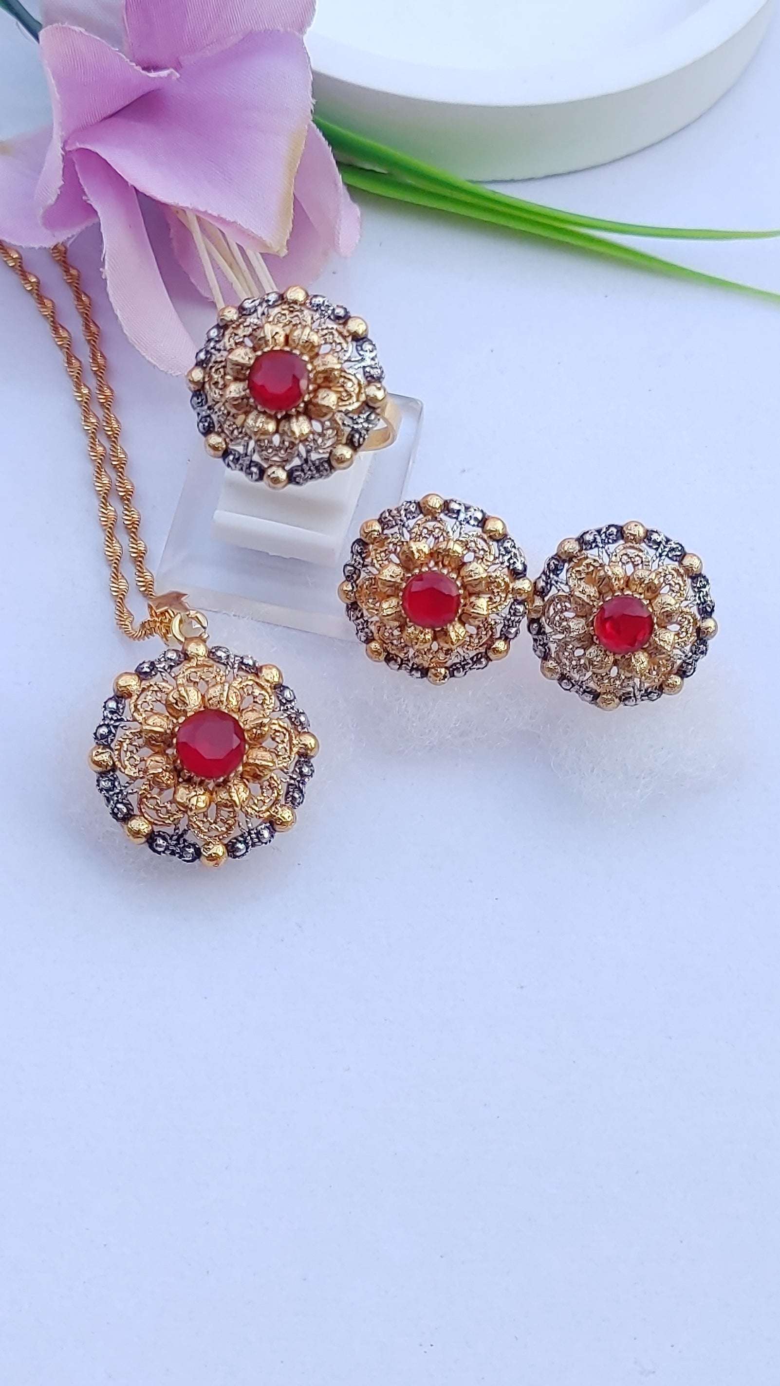 3 Colors | Locket set in Diamond Cut & Zircons | 22K Gold Polish| MK-919