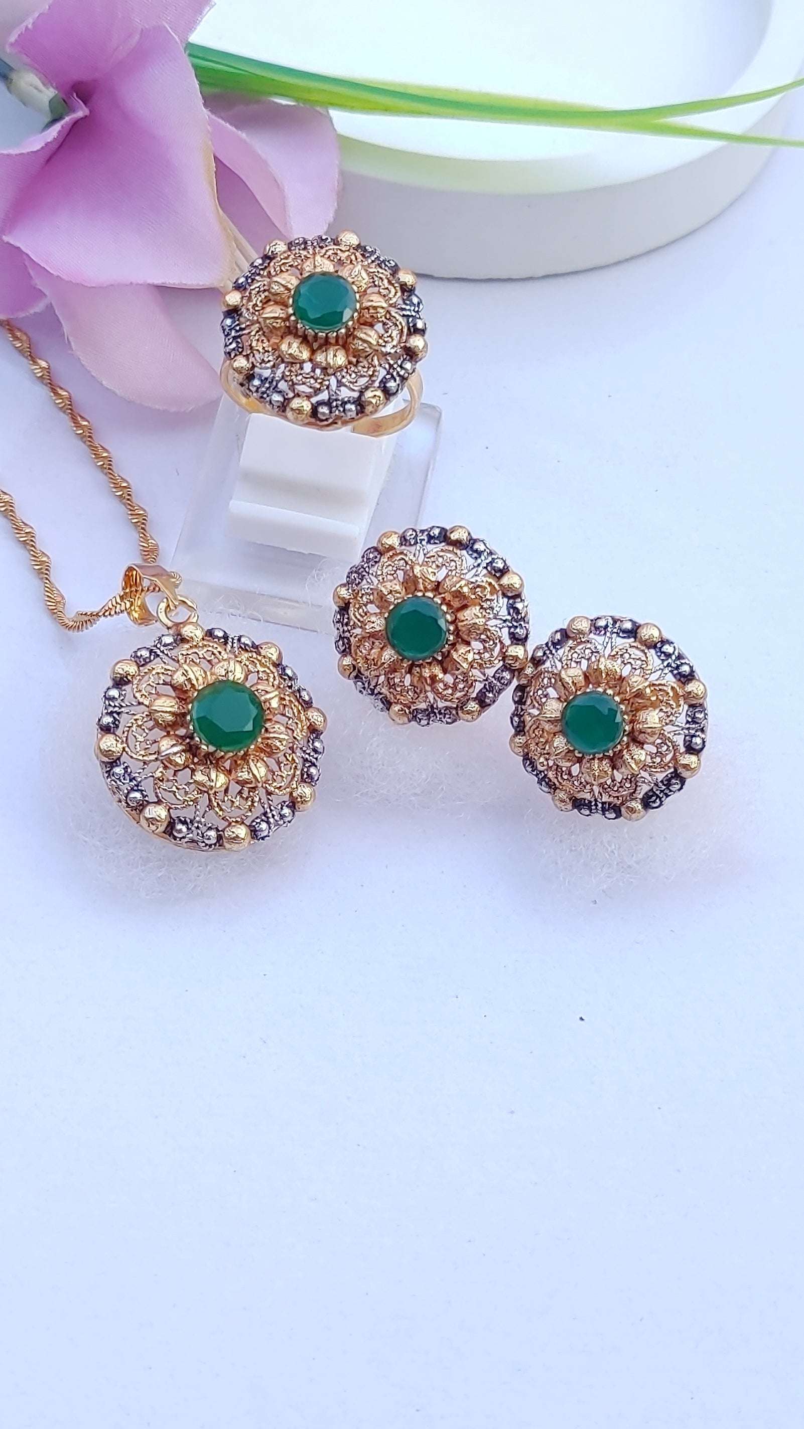 3 Colors | Locket set in Diamond Cut & Zircons | 22K Gold Polish| MK-919