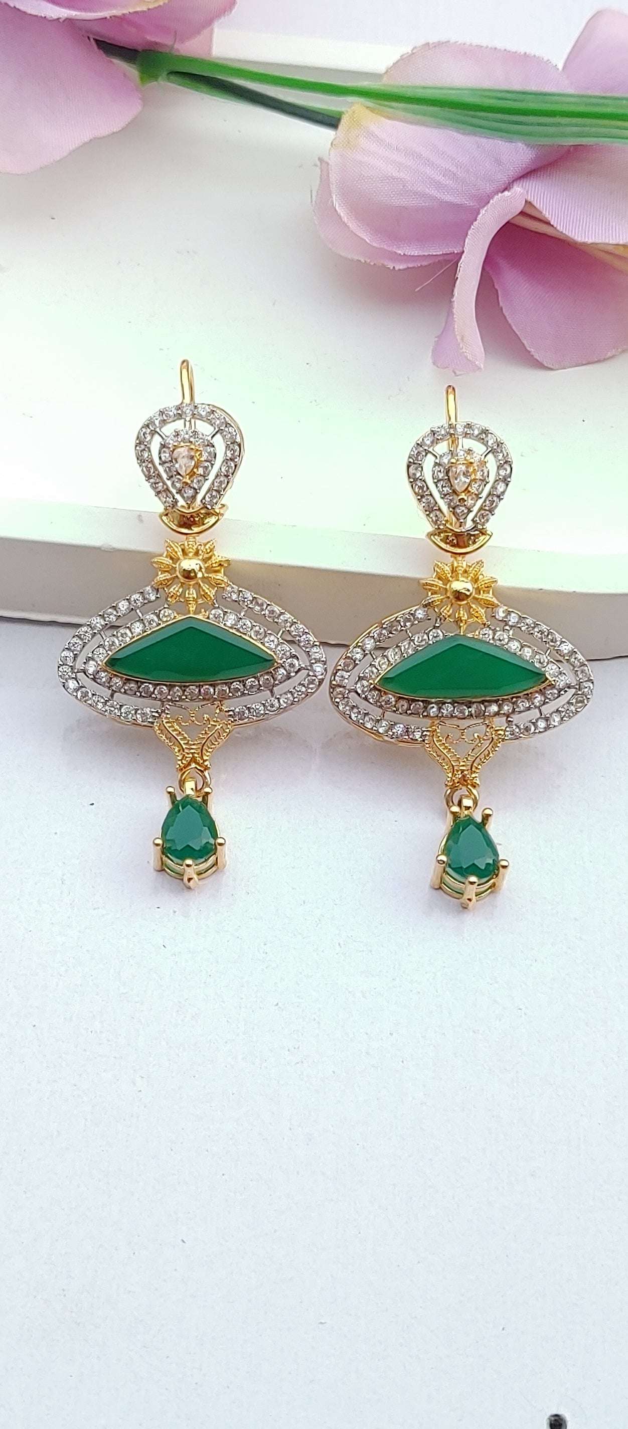 Handmade Judao Studs with Real Stone Original 18K Gold Polish