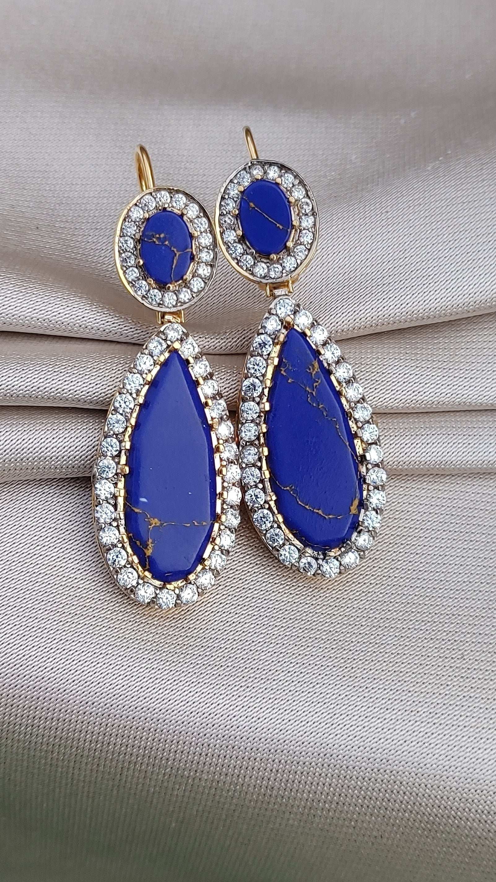 Handmade Judao Studs with Real Stone Original 18K Gold Polish-ME-320