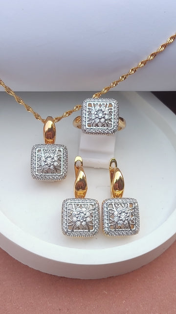 💎Diamond Cut Zircon Locket Set | 22K Gold Polish (3Yrs. Warranty) | MK-310