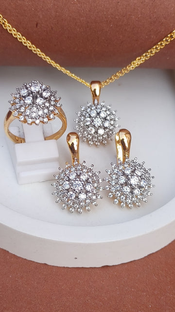 💎Diamond Cut Zircon Locket Set | 22K Gold Polish (3Yrs. Warranty) | MK-385