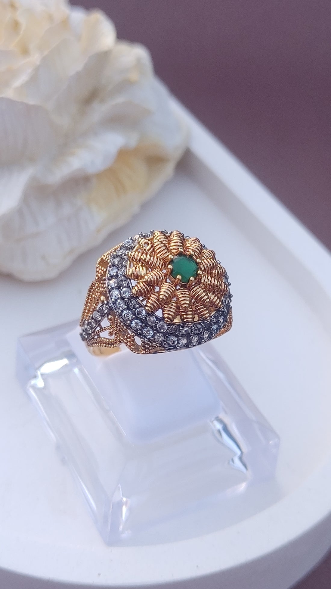 Diamond cut Zircon | judao ring | 22k gold polish | MR-912