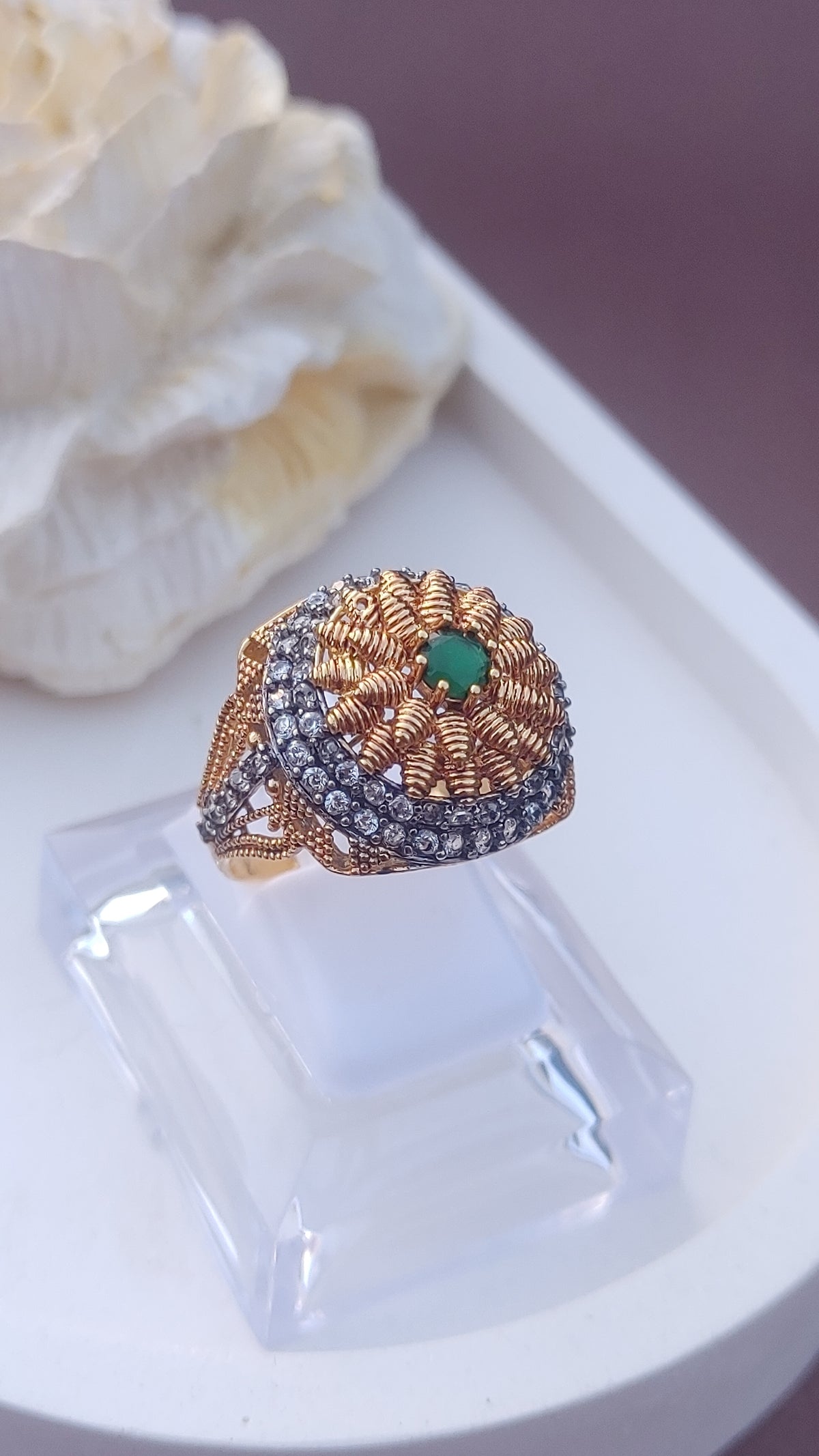 Diamond cut Zircon | judao ring | 22k gold polish | MR-912