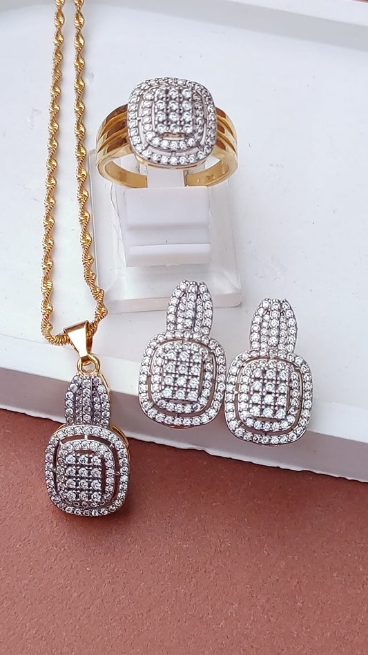 💎Diamond Cut Zircon Locket Set | 22K Gold Polish (3Yrs. Warranty) | MK-038