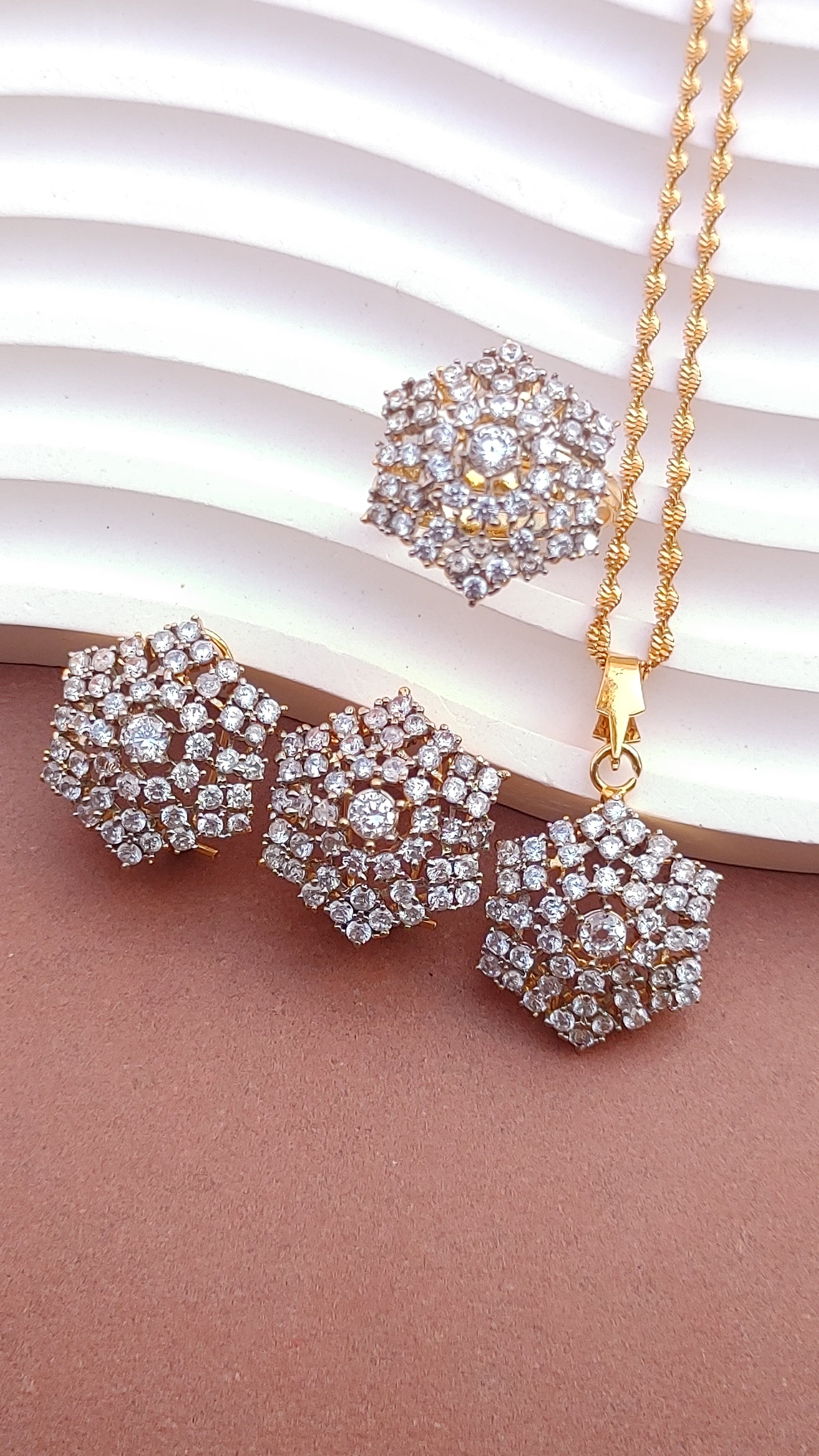 Diamond Cut Zircon Judao Earring Locket Set | 22K Gold Plated | MS-301