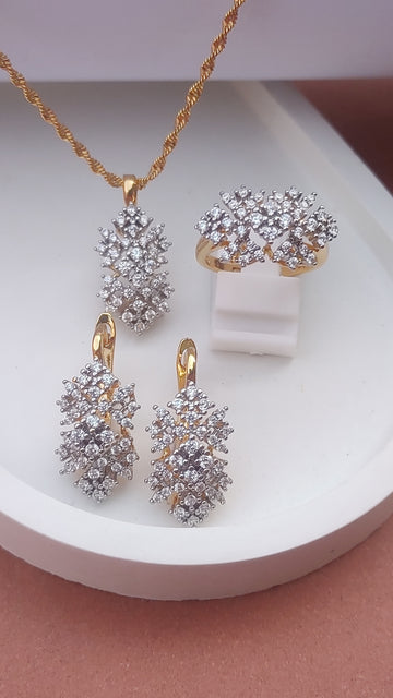 💎Diamond Cut Zircon Locket Set | 22K Gold Polish (3Yrs. Warranty) | MK-318