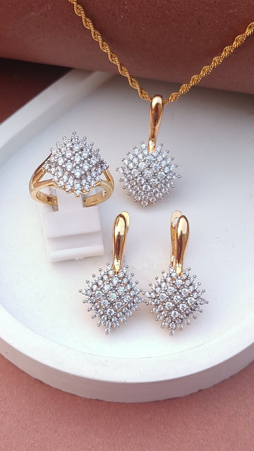 💎Diamond Cut Zircon Locket Set | 22K Gold Polish (3Yrs. Warranty) | MK-380