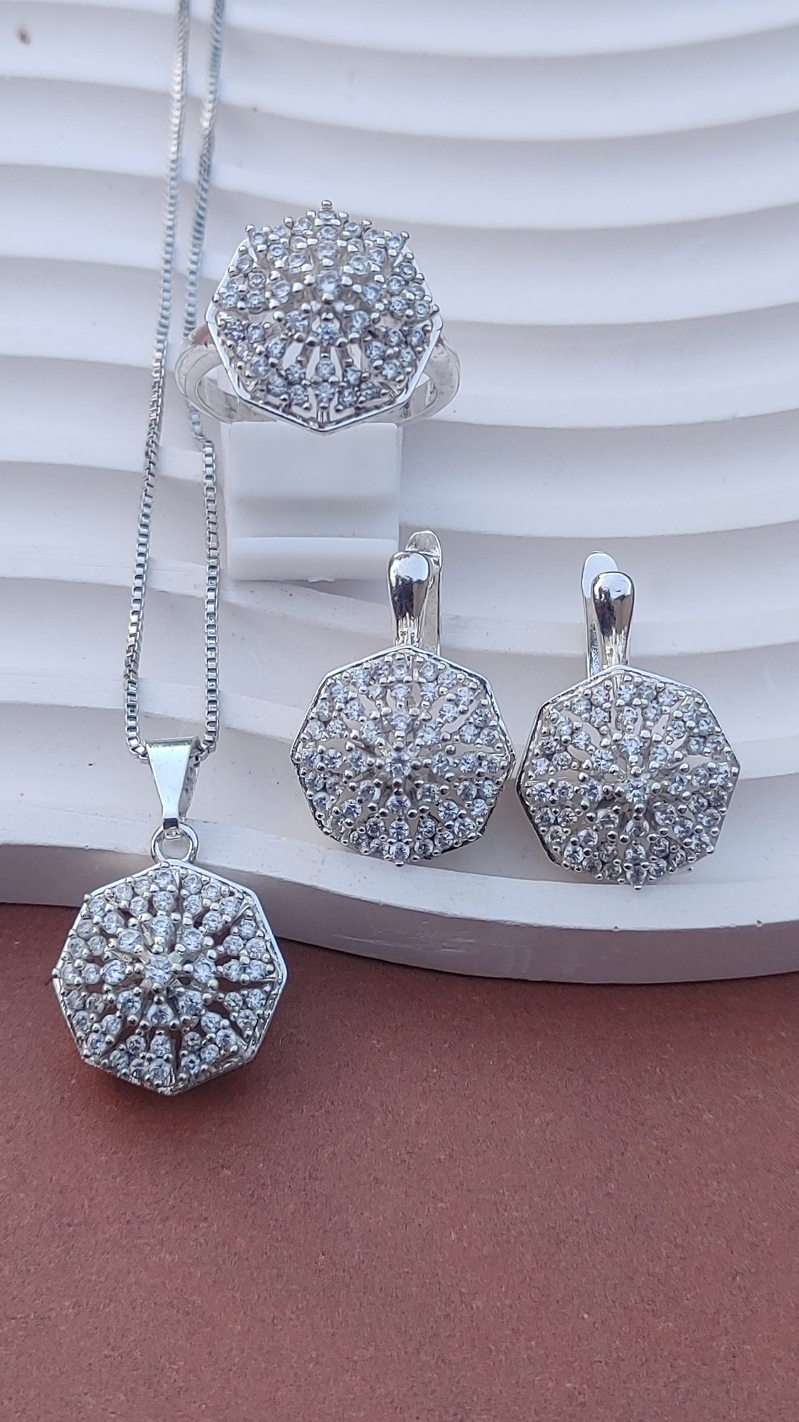 ⚡ | Diamond Cut Zircon Locket Set | 925 sterling sliver / (3Yrs. Warranty) | MK-0321