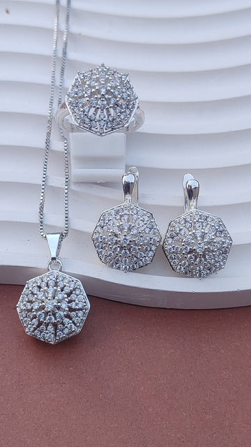 ⚡ | Diamond Cut Zircon Locket Set | 925 sterling sliver / (3Yrs. Warranty) | MK-0321