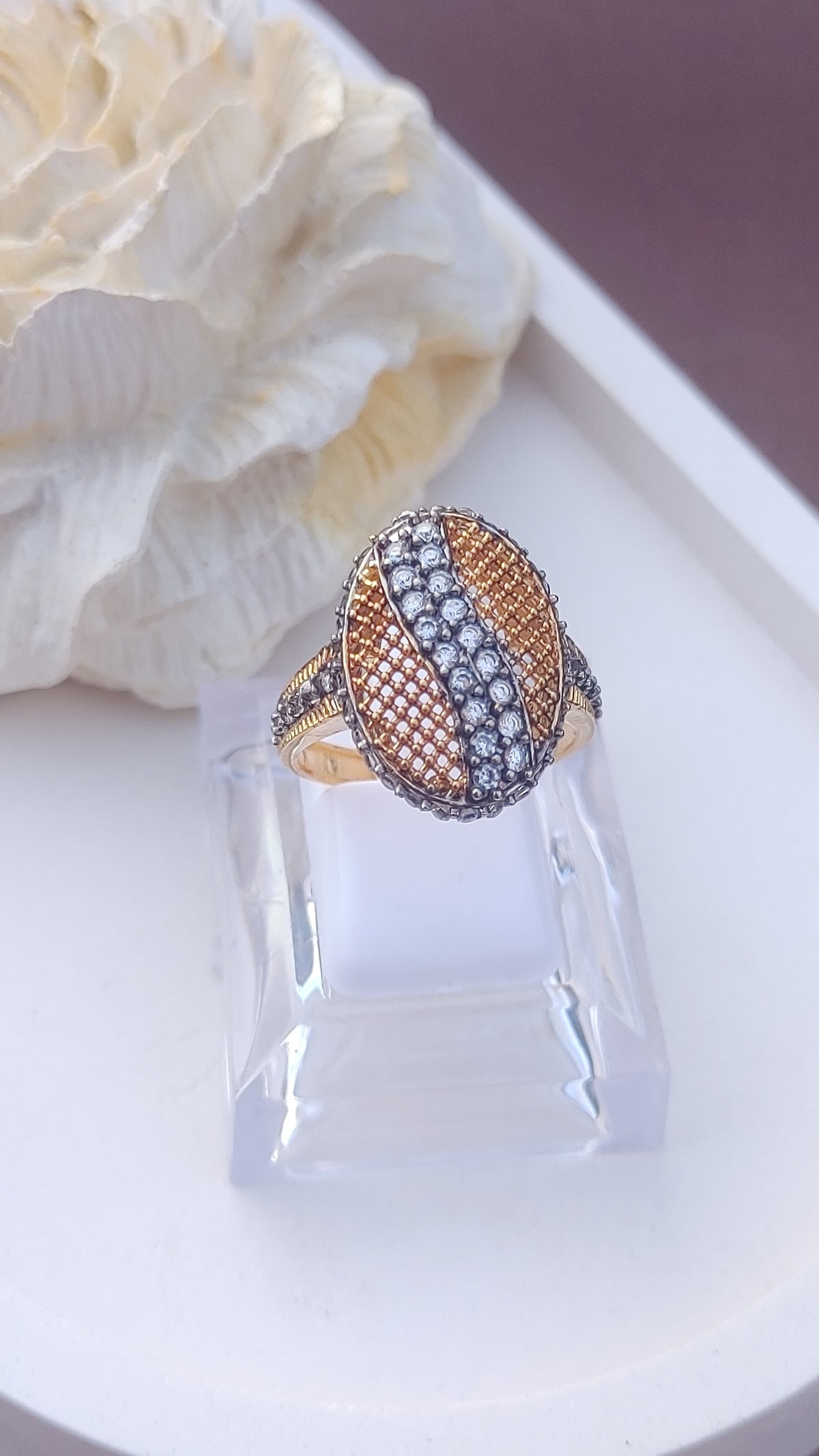 Diamond 💎 cut Zircon judao adjustable ring 22 k gold plated hand crafted | MR-901