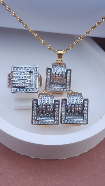 Diamond cut zircons Locket set | 22k Gold plated (3 yr. Warranty) | MS-212