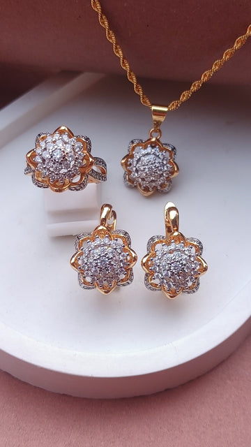 💎Diamond Cut Zircon Locket Set | 22K Gold Polish (3Yrs. Warranty) | MK-382