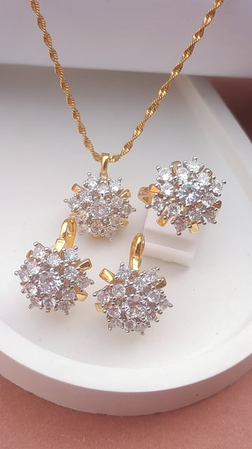 💎Diamond Cut Zircon Locket Set | 22K Gold Polish (3Yrs. Warranty) | MK-401