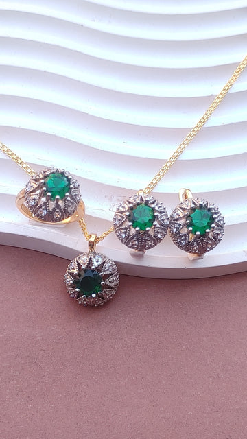 ⚡ |  💎Diamond Cut Zircon Locket Set | 22K Gold Polish (3Yrs. Warranty) | MK-091