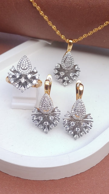 💎Diamond Cut Zircon Locket Set | 22K Gold Plated | MK-801