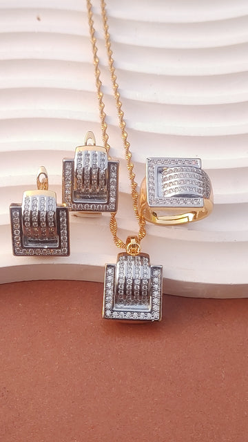 Diamond cut zircons Locket set | 22k Gold plated (3 yr. Warranty) | MS-212