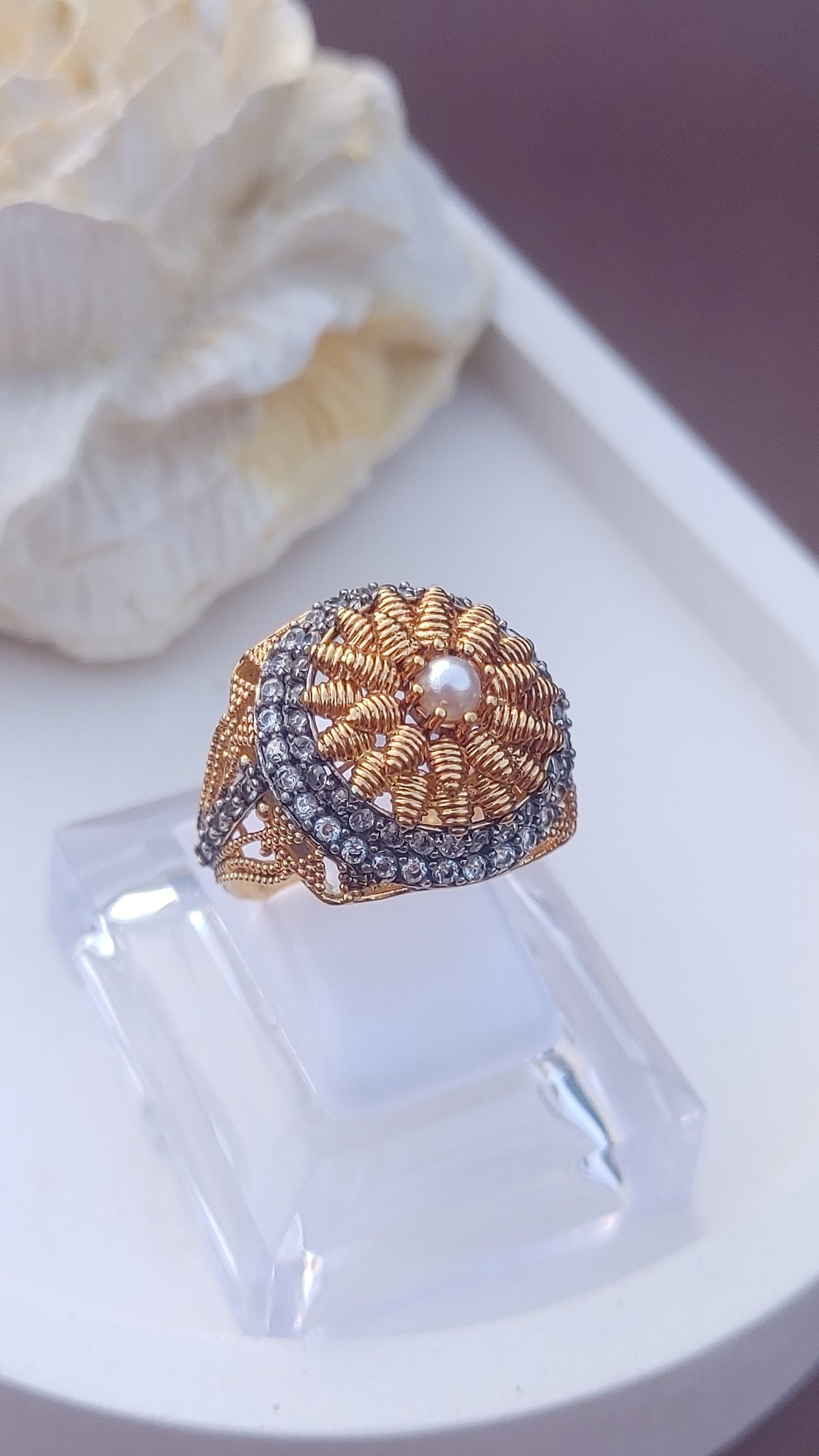 Diamond cut Zircon | judao ring | 22k gold polish | MR-912